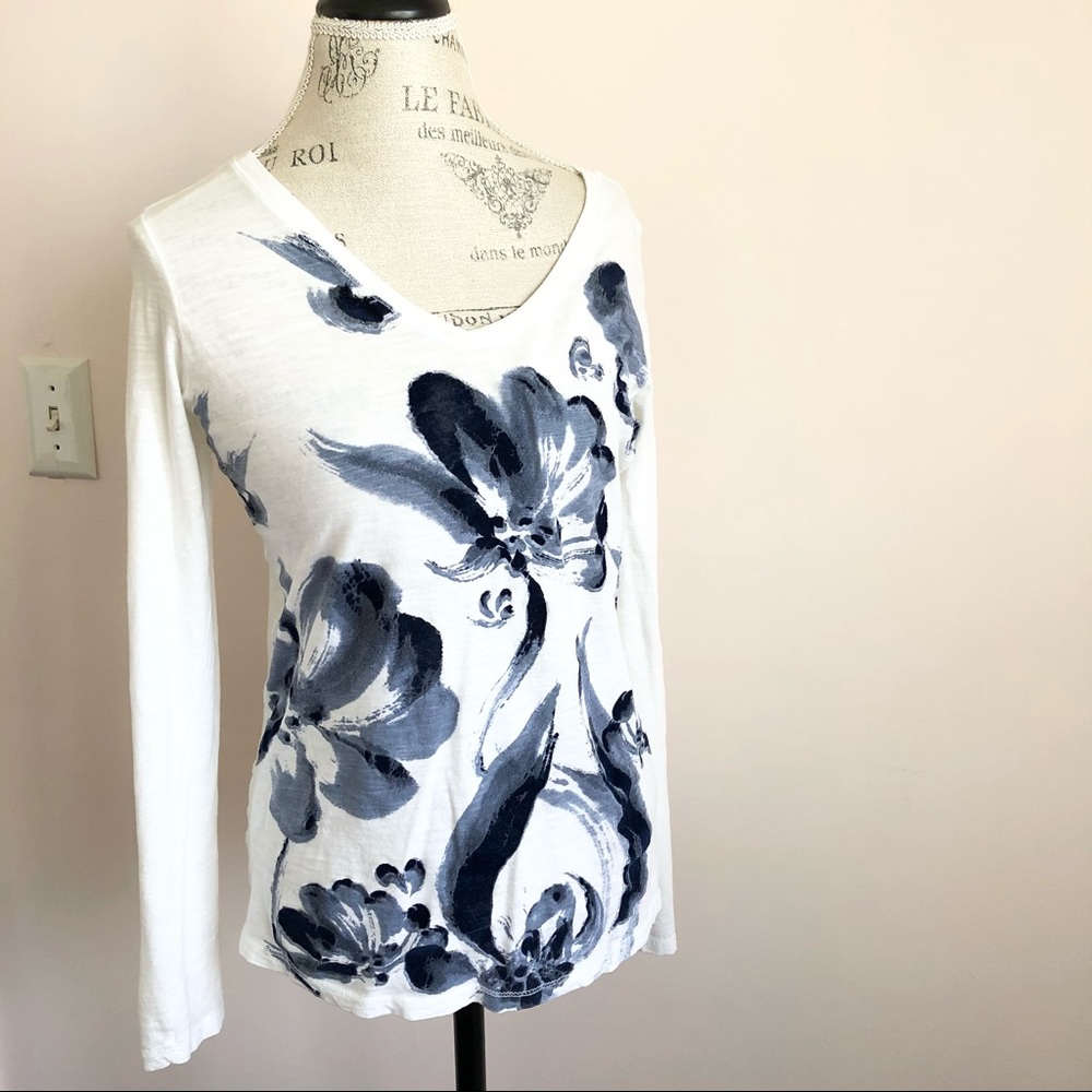 Lucky Brand White Long Sleeve Floral Tee